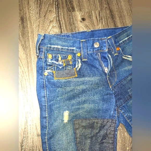 VINTAGE TRUE RELIGION FLARED JEANS - 32W UK 10 BLUE COTTON - Picture 4 of 11